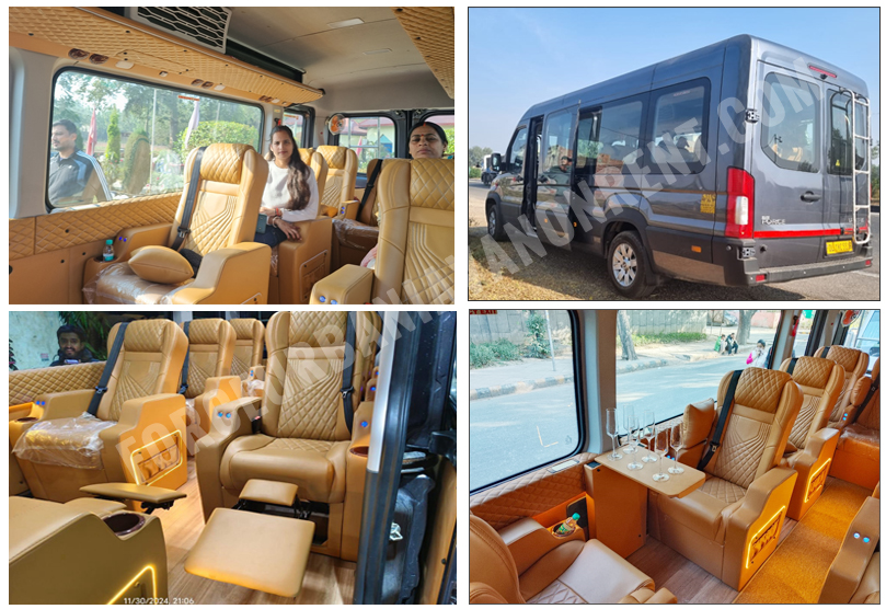 10+1 seater ultra luxury van with 1x1 massager recliner motorized seats on rent in delhi